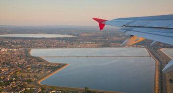 Airplane approaching London Heathrow airport